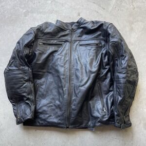 Jacket 4 Bikes Men's Black Heavyweight Leather Bomber Motorcycle Jacket Size XXL
